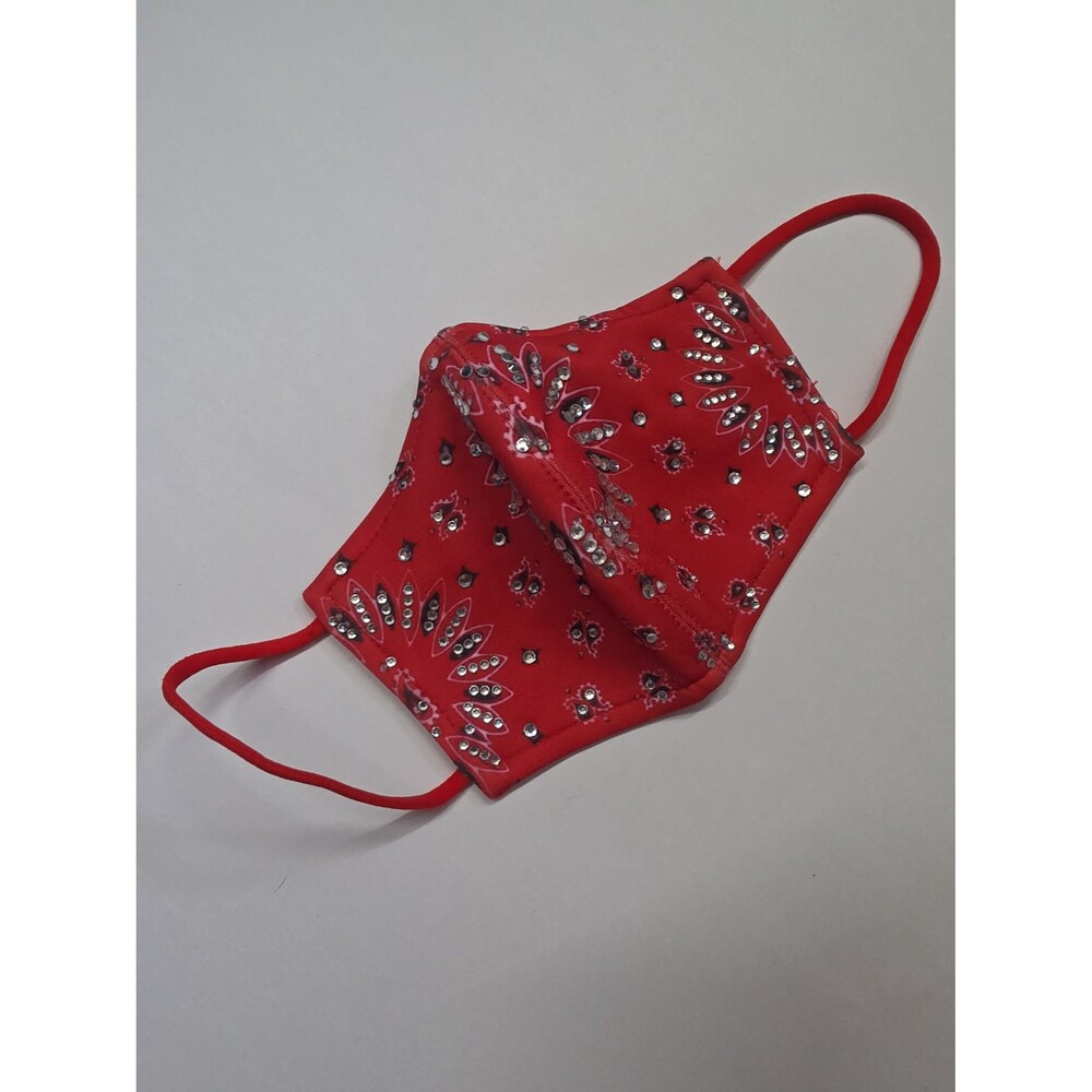 Akira Red Bandana w/ Rhinestome Fashion Face Mask New